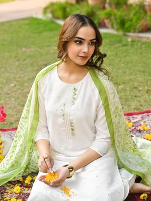 women green rayon blend solid embroidered straight kurta trouser with dupatta 7