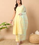 Yellow beautiful lurex cotton fabric festive readymade salwar kameez