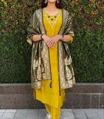 Teal Blue Colour Premium Roman Silk Hand Work A Line Kurta Set