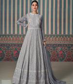 Grey beautifully designed chikankari work wedding wear anarkali dress