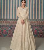 Beige beautifully designed chikankari work wedding wear anarkali dress