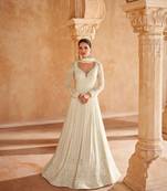 Cream georgette heavy thread embroidery work heavy looks anarkali dress