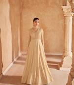 Peach georgette heavy thread embroidery work heavy looks anarkali dress