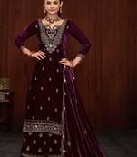 Purple velvet fabric designer embroidery work ethnic palazzo dress