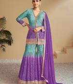 Purple beautiful chinon fabric heavy embroidered palazzo suit