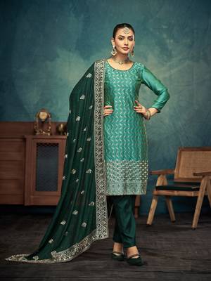 Green vichitra fabric embroidery work elegant salwar kameez 1
