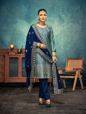 Sky blue vichitra fabric embroidery work elegant salwar kameez 1