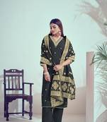 Black roman silk woven and embroidery work trendy girlie suits