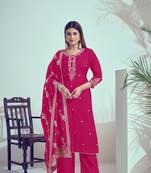 Pink roman silk woven and embroidery work trendy girlie suits