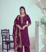 Purple roman silk woven and embroidery work trendy girlie suits