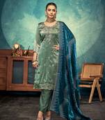 Sky blue beautiful jimmy choo fabric ceremonial festival suit for girls