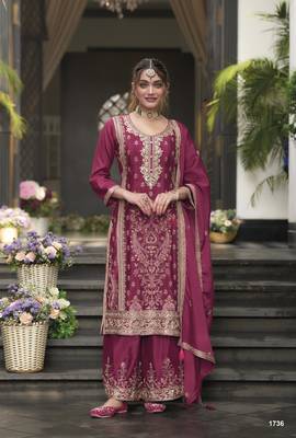 Pink Colour Embroidered SILK Party Wear SALWAR SUIT SET 1