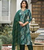 Green beautiful looking modal silk readymade dress for ethnic indian looks