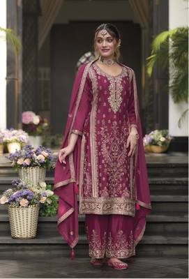 Pink Colour Embroidered SILK Party Wear SALWAR SUIT SET 2