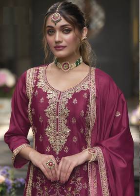 Pink Colour Embroidered SILK Party Wear SALWAR SUIT SET 3
