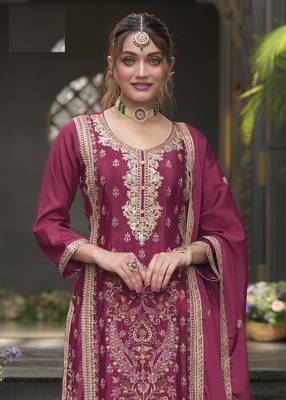 Pink Colour Embroidered SILK Party Wear SALWAR SUIT SET 4