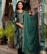 Green beautiful looking modal silk readymade dress for ethnic indian looks