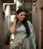 Dark Green Digital Print Dola Silk Saree