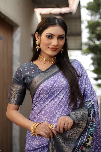 Purple Digital Print Dola Silk Saree