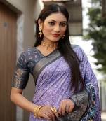 Purple Digital Print Dola Silk Saree