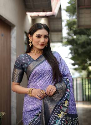 Purple Digital Print Dola Silk Saree 2