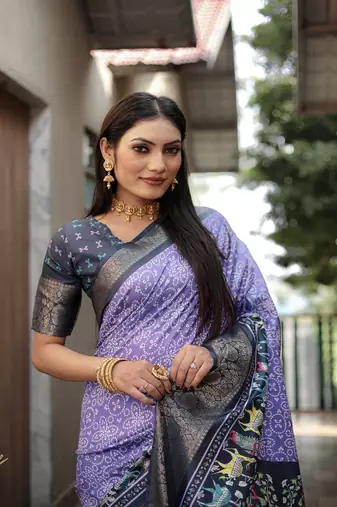 Purple Digital Print Dola Silk Saree