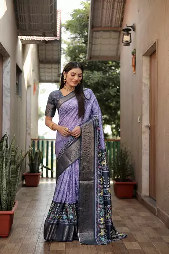 Purple Digital Print Dola Silk Saree