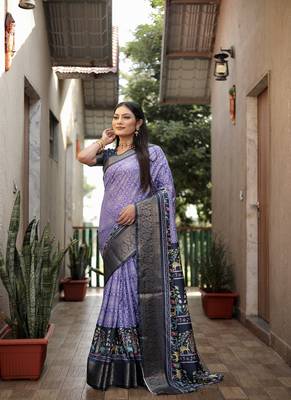 Purple Digital Print Dola Silk Saree 4