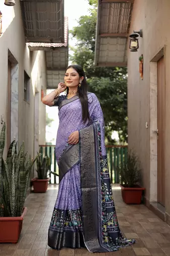Purple Digital Print Dola Silk Saree