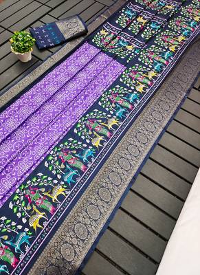 Purple Digital Print Dola Silk Saree 5