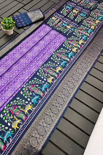 Purple Digital Print Dola Silk Saree