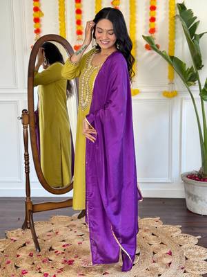 Mustard rayon slub fabric ethnic partywear salwar kameez for trendy looks 3