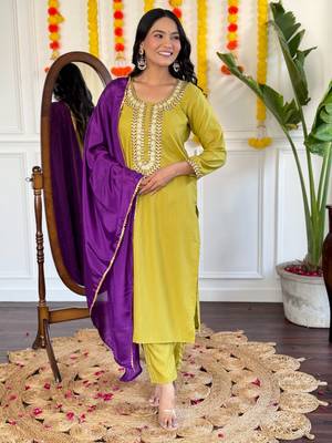 Mustard rayon slub fabric ethnic partywear salwar kameez for trendy looks 4