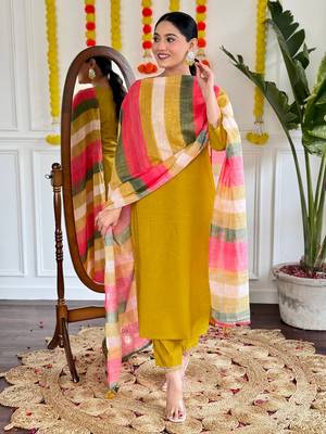 Mustard viscosee chanderi fabric ethnic partywear salwar kameez for trendy looks 4