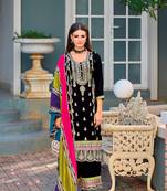 Black embroidery work chinon fabric palazzo dress for wedding party looks