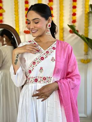 Off white beautiful embroidered viscosee chanderi fabric ceremonial ready suit 2
