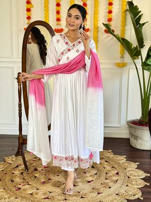 Off white beautiful embroidered viscosee chanderi fabric ceremonial ready suit 4