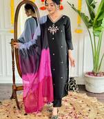 Black beautiful embroidered viscose chanderi fabric ceremonial ready suit