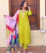 Lemon rayon fabric festive wear salwar kameez