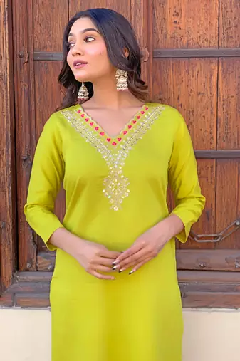 Lemon rayon fabric festive wear salwar kameez