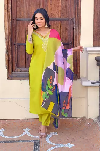 Lemon rayon fabric festive wear salwar kameez