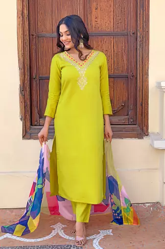 Lemon rayon fabric festive wear salwar kameez