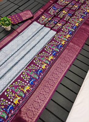 Gray Digital Print Dola Silk Saree 5