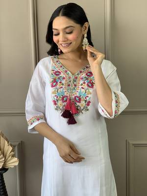 White chanderi fabric festive wear salwar kameez 2