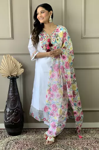 White chanderi fabric festive wear salwar kameez
