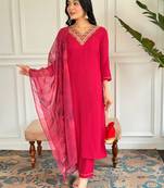 Red rayon fabric festive wear salwar kameez