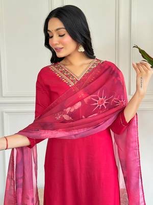 Red rayon fabric festive wear salwar kameez 2