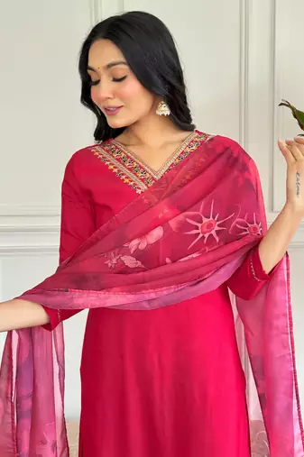 Red rayon fabric festive wear salwar kameez
