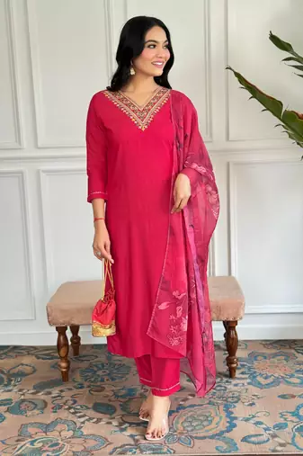 Red rayon fabric festive wear salwar kameez