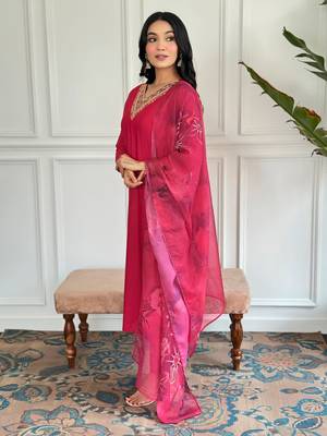 Red rayon fabric festive wear salwar kameez 4